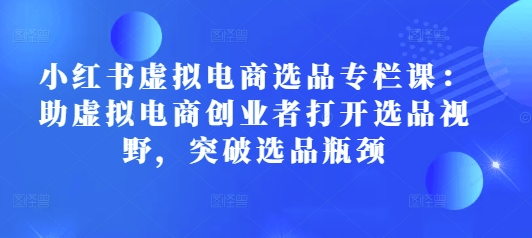 小红书虚拟电商选品专栏课:助虚拟电商创业者打开选品视野,突破选品瓶颈-识享社