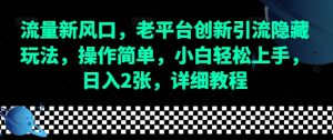 流量新风口，老平台创新引流隐藏玩法，操作简单，小白轻松上手，日入2张，详细教程-识享社