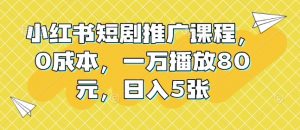 小红书短剧推广课程，0成本，一万播放80元，日入5张-识享社
