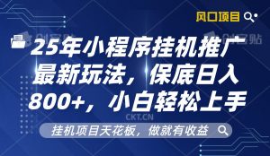 2025年小程序挂机推广最新玩法，保底日入800+，小白轻松上手-识享社