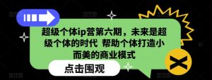 超级个体ip营第六期,未来是超级个体的时代 帮助个体打造小而美的商业模式-识享社