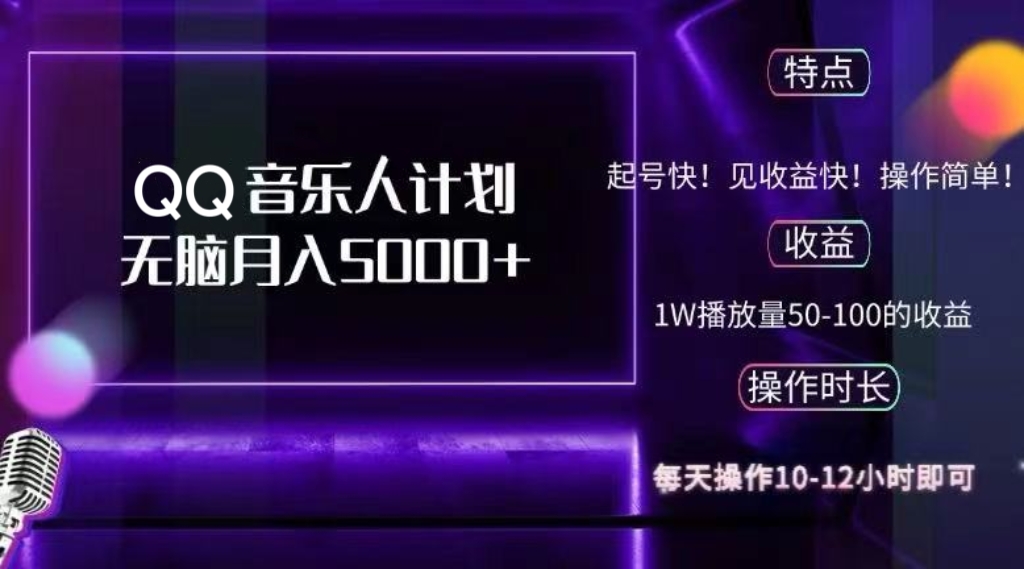 2024 QQ音乐人计划，纯无脑操作，轻松月入5000+，可批量放大操作-识享社