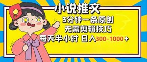 小说推文6.0,简单无脑,3分钟一个原创作品,每天半小时,日入300-1000...-识享社