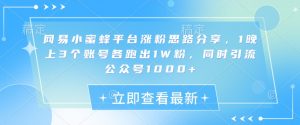 网易小蜜蜂平台涨粉思路分享,1晚上3个账号各跑出1W粉,同时引流公众号1000+-识享社