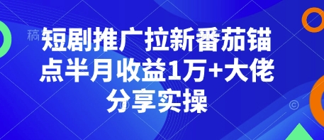 短剧推广拉新番茄锚点半月收益1万+大佬分享实操-识享社