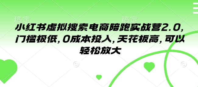 小红书虚拟搜索电商陪跑实战营2.0,门槛极低,0成本投入,天花板高,可以轻松放大-识享社