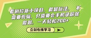 看剧拉新小项目，截留玩法， 不需要剪辑，只需要会手机录屏就能做，一天轻松200+-识享社