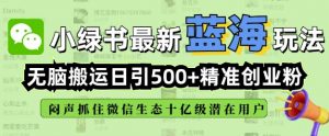 小绿书无脑搬运引流,全自动日引500精准创业粉,微信生态内又一个闷声发财的机会-识享社
