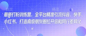 最新打粉训练营，全平台精准引流抖音、快手、小红书，打造高级朋友圈拉开你和同行差异化-识享社