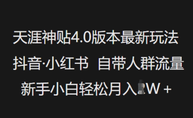 天涯神贴4.0版本最新玩法,抖音·小红书自带人群流量,新手小白轻松月入过W-识享社