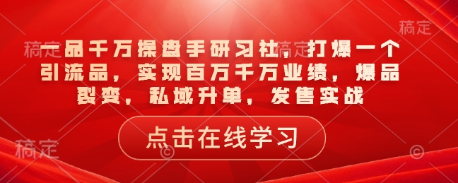 一品千万操盘手研习社,打爆一个引流品,实现百万千万业绩,爆品裂变,私域升单,发售实战-识享社