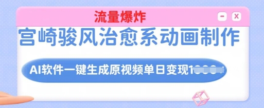 宫崎骏风治愈系动画制作,AI软件一键生成原创视频流量爆炸,单日变现多张,详细实操流程-识享社