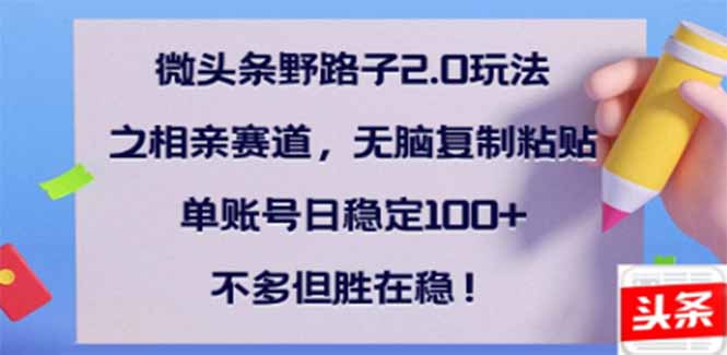 微头条野路子2.0玩法之相亲赛道，无脑搬砖复制粘贴，单账号日稳定300+…-识享社