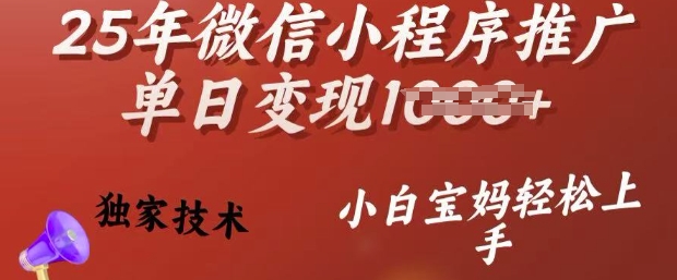 25年微信小程序推广单日变现多张,独家技术,小白宝妈轻松上手【揭秘】-识享社