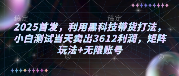 2025首发，利用黑科技带货打法，小白测试当天卖出3612利润，矩阵玩法+无限账号【揭秘】-识享社