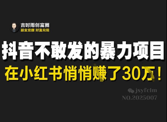 抖音不敢发的暴利项目,在小红书悄悄挣了30W-识享社