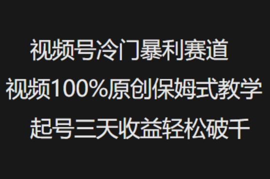 视频号冷门暴利赛道视频100%原创保姆式教学起号三天收益轻松破千-识享社