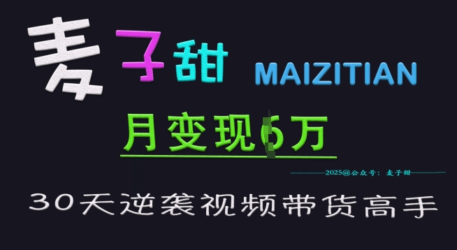 麦子甜30天逆袭视频带货高手，单月变现6W加特训营-识享社