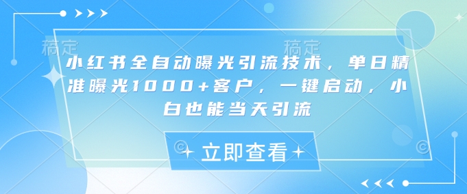 小红书全自动曝光引流技术，单日精准曝光1000+客户，一键启动，小白也能当天引流【揭秘】-识享社