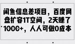 闲鱼信息差项目，百度网盘扩容1T空间，2天收益1k+，人人可做0成本-识享社