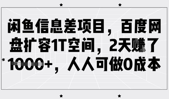 闲鱼信息差项目,百度网盘扩容1T空间,2天收益1k+,人人可做0成本-识享社