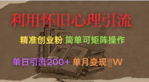利用怀旧心理,引流创业粉,简单可矩阵操作,单日引流200+,月变现过W-识享社