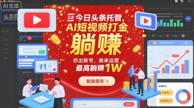 今日头条托管,AI短视频打金,你出账号,我来运营,最高躺賺1W【揭秘】-识享社