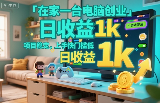 在家一台电脑创业,小游戏赛道,项目稳定,上手快门槛低,日收益1k+【揭秘】-识享社