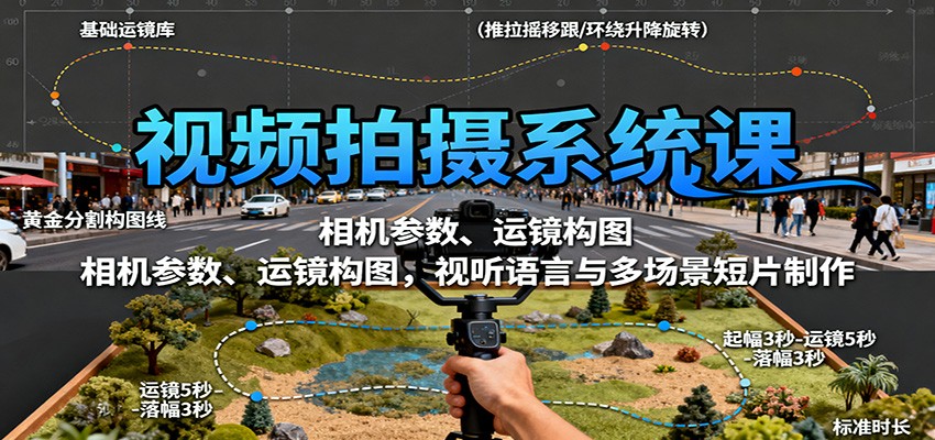 视频拍摄系统课:相机参数、运镜构图,视听语言与多场景短片制作-识享社
