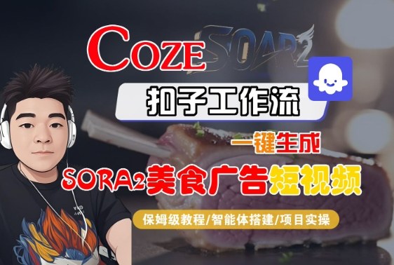 Coze扣子工作流教程：一键生成SORA2风格美食广告视频，10大AI智能体变现方法