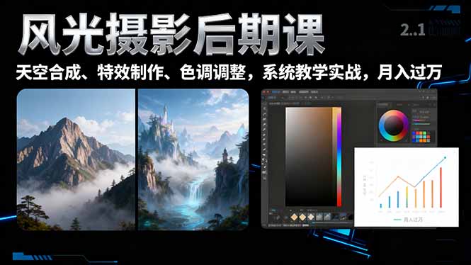 风光摄影后期课,一键换天空合成、特效制作、色调调整,月入过万-识享社