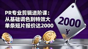 PR专业剪辑进阶课:从基础调色到特效大片的进阶技能,单条短片报价达2000-识享社