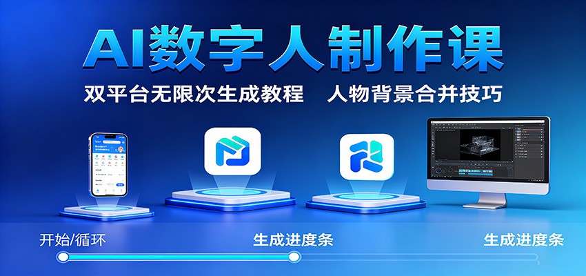AI数字人制作课：双平台无限次生成教程，人物背景合并技巧-识享社