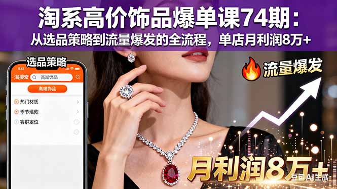 淘系高价饰品爆单课74期:从选品策略到流量爆发的全流程,单店月利润8万+-识享社