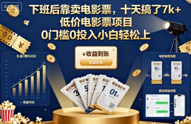 下班后靠卖电影票,十天搞了7k+,低价电影票项目,0门槛0投入小白轻松上手【揭秘】-识享社