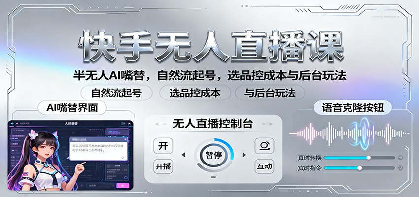 快手无人直播课:半无人AI嘴替,自然流起号,选品控成本与后台玩法-识享社