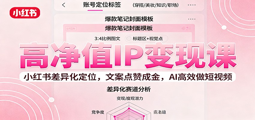高净值IP变现课：小红书差异化定位，文案点赞成金， AI高效做短视频-识享社