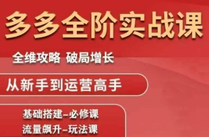 拼多多运营难题一站解决!大炮全阶实战课:流量飙升、强付费打法、疑难杂症自查,持续更新