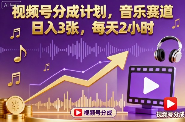 视频号分成计划，音乐赛道，日入3张，每天2小时-识享社