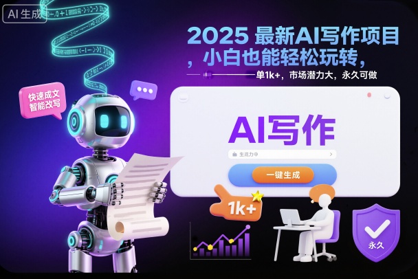 2025最新AI写作项目:小白轻松上手,单笔收益1k+,市场潜力巨大【教程】