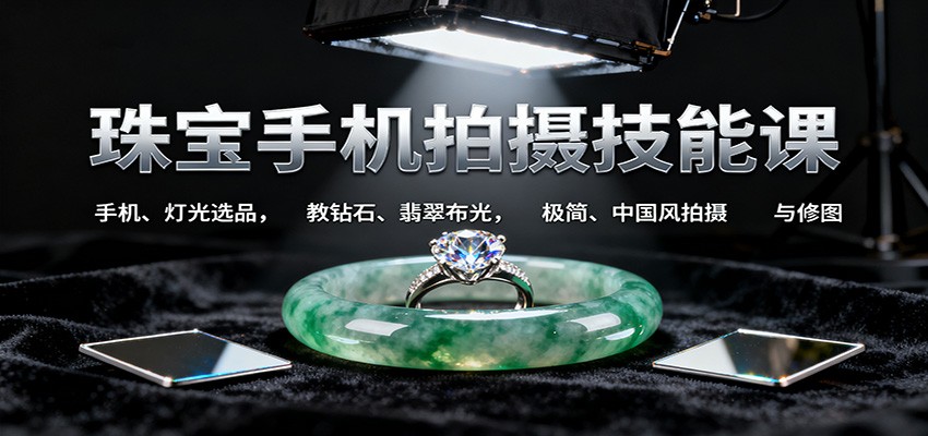 图片[1]-珠宝手机拍摄技能课:手机、 灯光选品，教钻石、翡翠布光，极简、中国风拍摄与修图-识享社