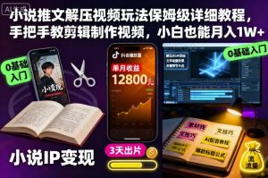 小说推文解压视频玩法保姆级详细教程,手把手教剪辑制作视频,小白也能月入1W+-识享社