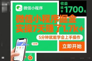 微信小程序掘金，实操7天賺了1.7k+，操作简单，5分钟就能学会上手操作【揭秘】-识享社