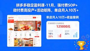 拼多多稳定盈利课-11月，强付费SOP+微付费高投产+活动矩阵，单店月入10w+-识享社