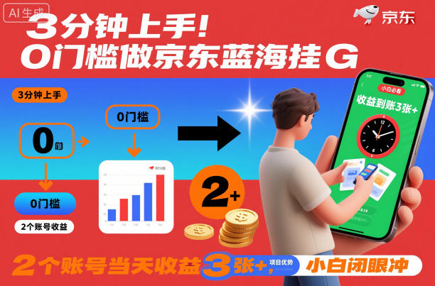 3分钟上手!0门槛做京东蓝海全自动掘金,2个账号当天收益3张+,小白闭眼冲【揭秘】-识享社