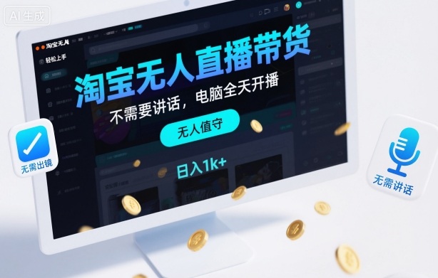 淘宝无人直播带货,不需要出镜,不需要讲话,电脑全天开播,轻松上手,日入1k+【揭秘】-识享社