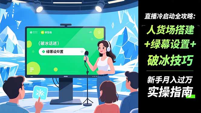 直播冷启动全攻略:人货场搭建+绿幕设置+破冰技巧,新手月入过万实操指南-识享社