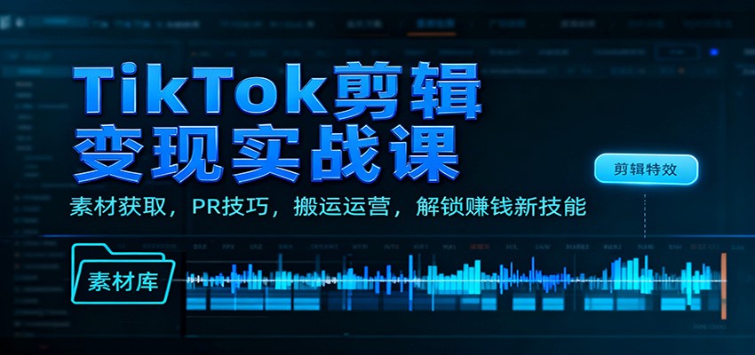 TikTok剪辑变现实战课:素材获取,PR技巧,搬运运营,解锁赚钱新技能-识享社