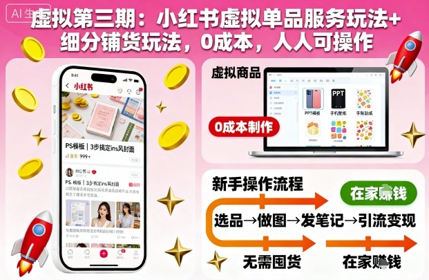 虚拟第三期:小红书虚拟单品服务玩法+细分铺货玩法,0成本,人人可操作(更新)-识享社