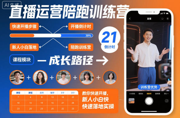 直播运营陪跑训练营,教你快速开播,新人小白快速落地实操-识享社